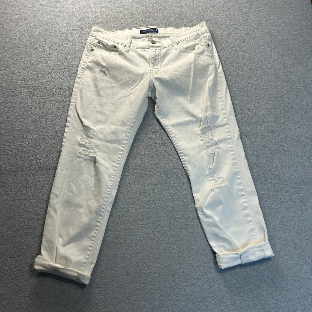 Levis 513 Boyfriend Distressed Jeans Womens White 33x24.5 Mid Rise Stretch Pants